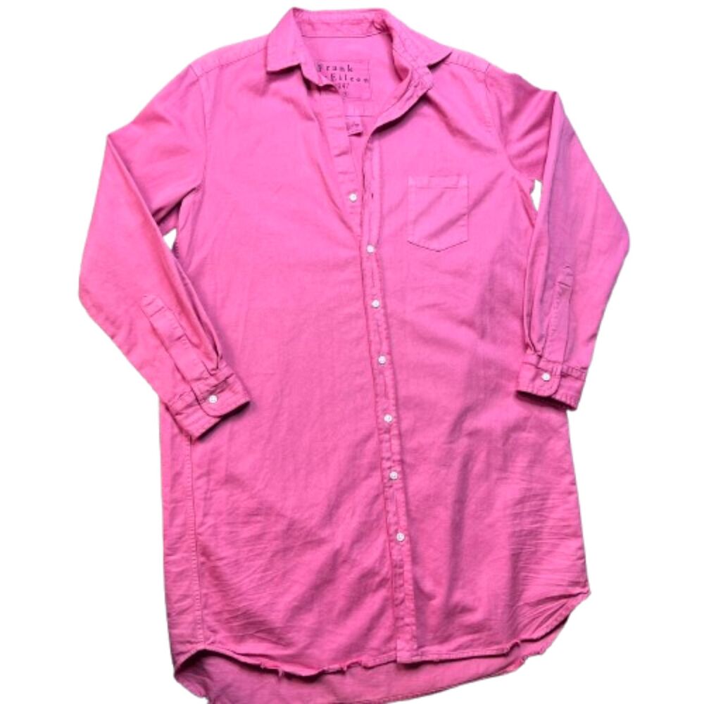 Frank & Eileen Mary Classic Cotton Pink Blossom Frayed Hem Shirt Dress Size S